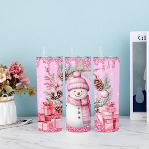 Christmas Snowman Tumbler, 20 oz Skinny Tumbler, Winter Holiday Snowman Wrap Tumbler, Xmas Tumbler, Stainless Steel Tumbler, Christmas Gift