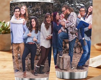 Taza de viaje personalizada, vaso térmico con foto personalizada, botella de agua de acero inoxidable de 20 oz, regalo familiar.