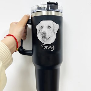 Custom Dog Photo Tumbler, Personalized Pet Portrait Tumbler, Custom 40 oz Tumbler with Handle,  Custom Photo Gift for Pet Lovers Cat Dog Mom
