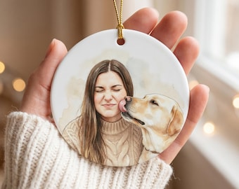 Decorazione natalizia con foto, decorazione in ceramica personalizzata con foto, decorazioni ad acquerello, decorazione con ritratto di famiglia, decorazione per le feste, regalo di Natale unico