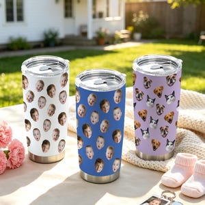 Personlig tumbler med babyansikte, resemugg med ansikte, kaffekopp med husdjursansikte som present