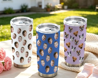 Bicchiere personalizzato con faccina di bambino, tazza da viaggio personalizzata con faccina, tazza da caffè con faccina di animale domestico, idea regalo