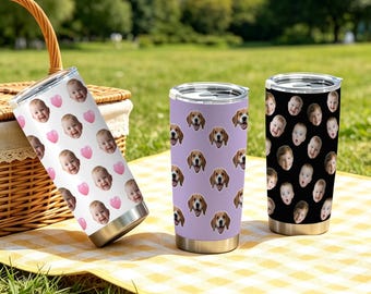 Tazza termica personalizzata con faccina, tazza da viaggio personalizzata con faccina, tazza da caffè con faccina di animale domestico, regalo per papà e nonno