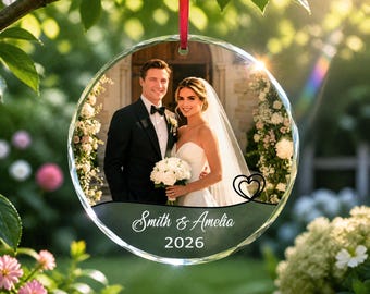 Ornamento in vetro personalizzato con foto, ornamento in cristallo con la tua foto e i tuoi nomi, regalo per coppie