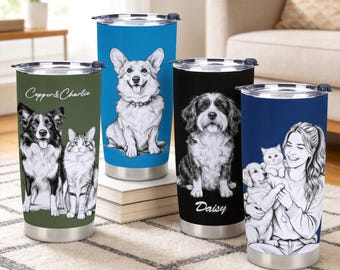 Tazza da viaggio personalizzata, bicchiere personalizzato con foto e ritratto di animale domestico, effetto incisione 3D, regalo commemorativo per cani e gatti per papà e mamma di cani.