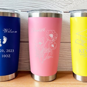 Personalized  20oz Tumblers, Custom Stainless Steel Travel Cups, Insulated Cup, Laser Engraved Mug, Monogram Tumbler, Gift For Mom & Dad