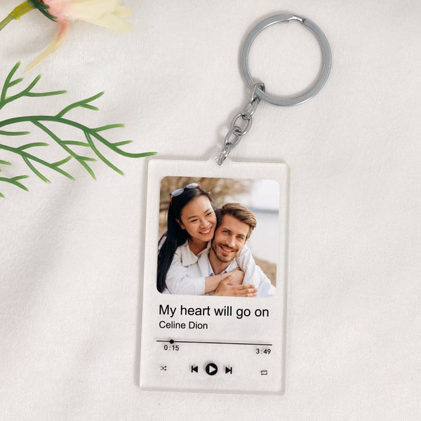 Personalized Song Keychain, Custom Photo Music Keychain, Photo Plaque Keychain, Personalised Memorial Keychain, Gift for Couple Friends