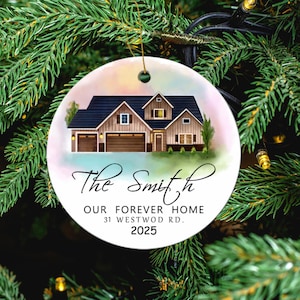 Custom Watercolor House Ornament, Our Forever Home Ornament, Personalized Home Christmas Ornament, Personalized Housewarming Gift For Family