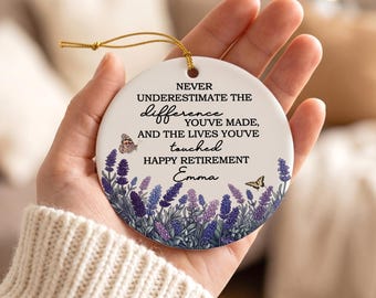 Ornamento in ceramica personalizzato per il pensionamento, ornamento floreale in ceramica per il pensionamento, ricordo per il pensionamento di un collega, regalo di Natale per un collega in pensione
