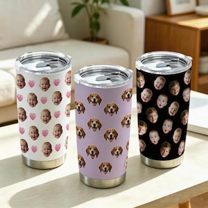 Custom Face Tumbler, Personalised Travel Mug with Face, Pet Baby Face Coffee Cup Gift