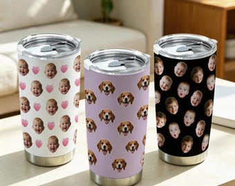 Custom Face Tumbler, Personalised Travel Mug with Face, Pet Baby Face Coffee Cup Gift