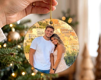 Decorazione natalizia in ceramica con foto, decorazioni per coppie, decorazione personalizzata con foto, decorazione per le feste, regalo di Natale unico