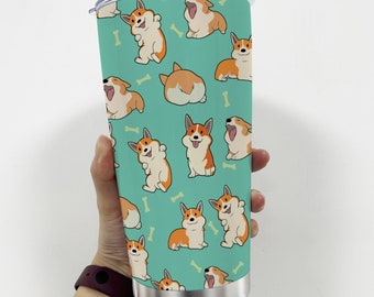 Corgi Tumbler: 20oz Stainless Steel Coffee Mug, Personalized Corgi Print