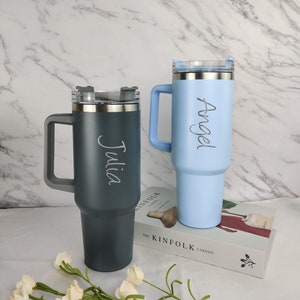 Personalized Name Engraved 40oz Tumbler, Insulated Engraved Travel Cup, Stanley Custom 40oz Tumbler with Handle & Straw, Travel Bottle