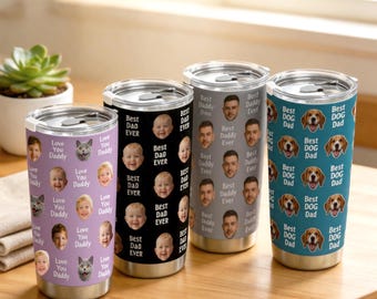 Bicchiere termico "Best Dad Ever Baby Face", tazza da viaggio personalizzata con foto per papà e mamma, regalo per il ritorno a scuola.