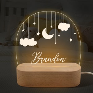 Aangepaste maan en ster nachtlampje, gepersonaliseerd nachtlampje voor baby, wolken nachtlampje, slaapkamer nachtlampje, pasgeboren cadeau, kinderkamer decor