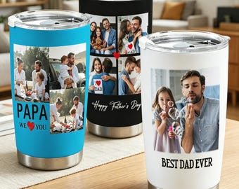 Tazza da viaggio personalizzata con foto, bicchiere termico in acciaio inossidabile con immagine, bicchiere termico con foto e testo, regalo di compleanno per papà