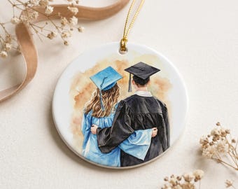 Ornamento in ceramica personalizzato con foto di laurea, regalo personalizzato per la laurea universitaria, ricordo di laurea per la coppia