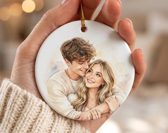 Decorazione in ceramica personalizzata con foto di coppia, decorazioni ad acquerello, decorazione con ritratto di famiglia, regalo per la migliore amica