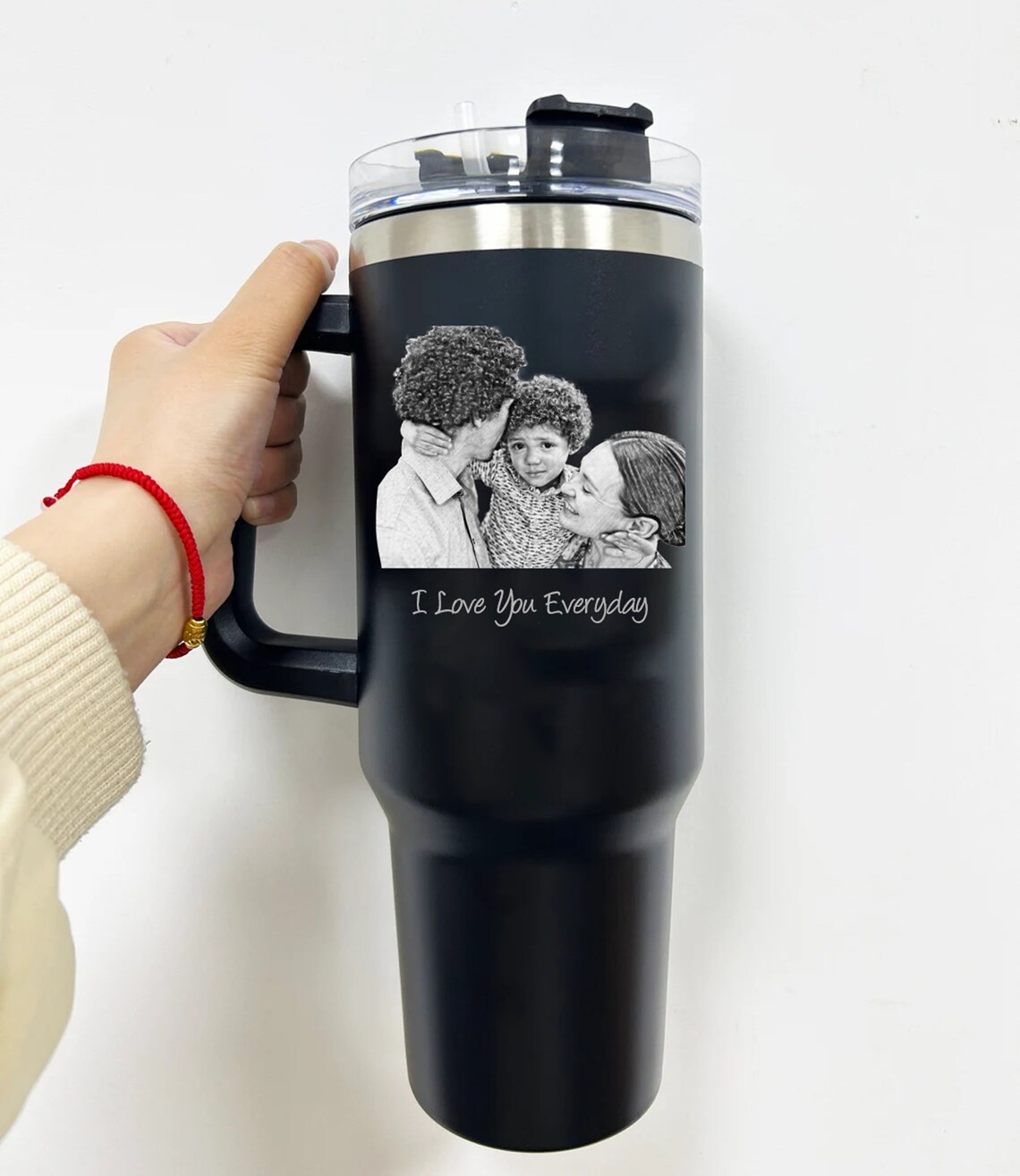 Custom Family Photo Tumbler, Personalized 40oz Insulated Cup With Straw, Father's Day Gift for ...