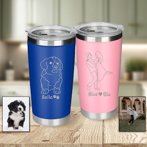 Retrato personalizado de imagen en vaso, taza de leche con foto de contorno, taza de viaje grabada con láser, tazas de pareja personalizadas, retrato de mascota de diseño