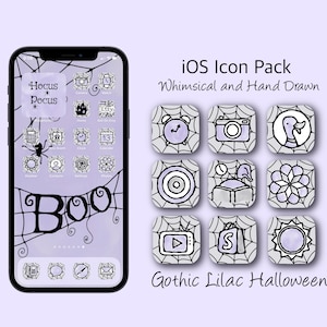 Halloween iOS App Icons Gothic Lilac, Funky Halloween iPad App Icons, Spooky Halloween iOS Icon Pack, Hand Drawn Purple Halloween Wallpaper