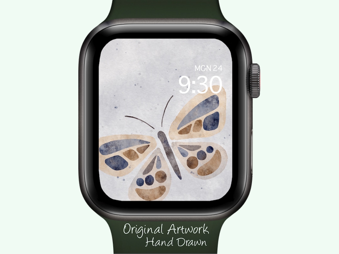 Apple Watch Wallpaper Gray Watercolor, Beige Butterfly Watch Face, Hand