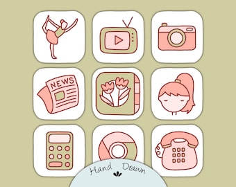 Pastel Apricot App Icon Pack, Hand Drawn Device Home Screen Cute Theme (Digital Download)