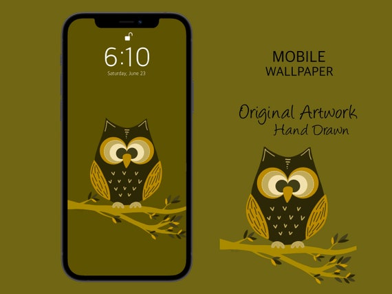 Brown Owl Wallpaper Iphone Golden Owl Iphone Wallpaper Hand Etsy