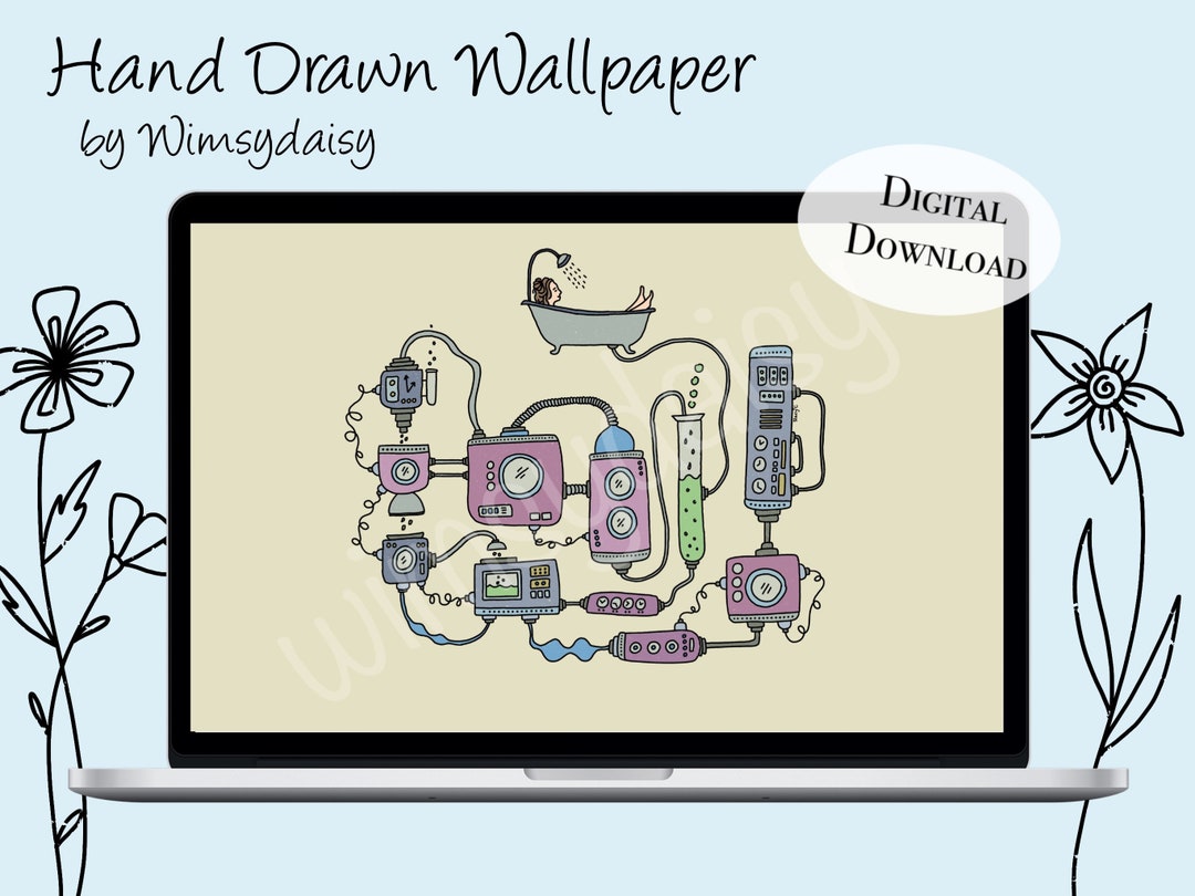 Fantasy Bathtub Hand Drawn Desktop Wallpaper Down the Drain - Etsy