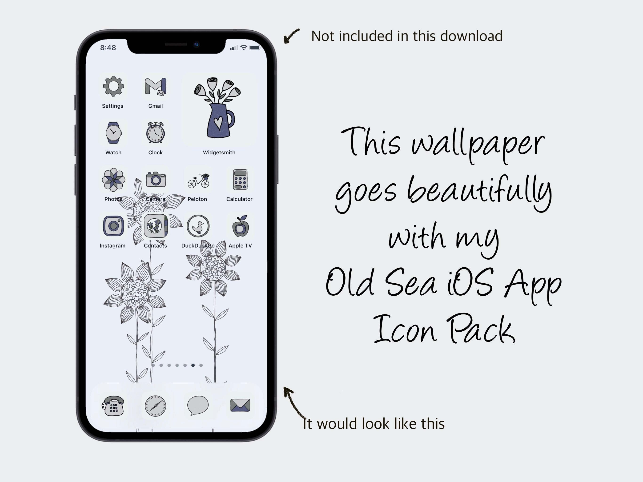 Phone Wallpaper Sunflower, Wallpaper iPhone Minimalist, Flower Doodle