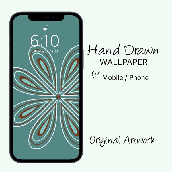 Wallpaper iPhone Flower Spiral, Phone Wallpaper Aqua Floral,  Abstract Flower Wallpaper, Hand Drawn Mobile Background