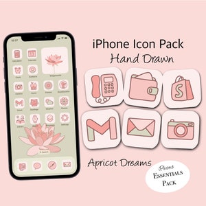Hand Drawn iOS App Icons Soft Pink, Pastel iPhone App Icons, Peach Icon Pack, Multi-Colored Icons, Pastel Wallpaper iPhone