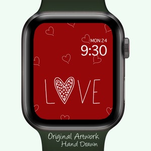 Sfondo Apple Watch San Valentino rosso, quadrante Doodle, sfondo amore e cuori