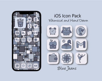 Hand Drawn iOS App Icons Blue Jeans, Stormy Blue iPad App Icons, Jeans Blue Hand Drawn Wallpapers, Blue iPhone App Icons