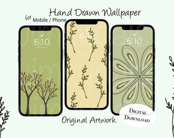 iPhone Wallpaper Bundle Autumn, Fall Wallpaper iPhone, Autumn Mobile, Boho Floral Phone Background, Hand Drawn