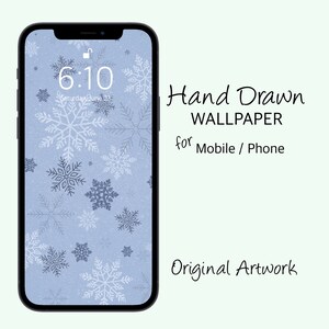 Phone Wallpaper Christmas Snowflakes, Winter Snow Mobile Wallpaper, Blue Christmas Phone Background Art