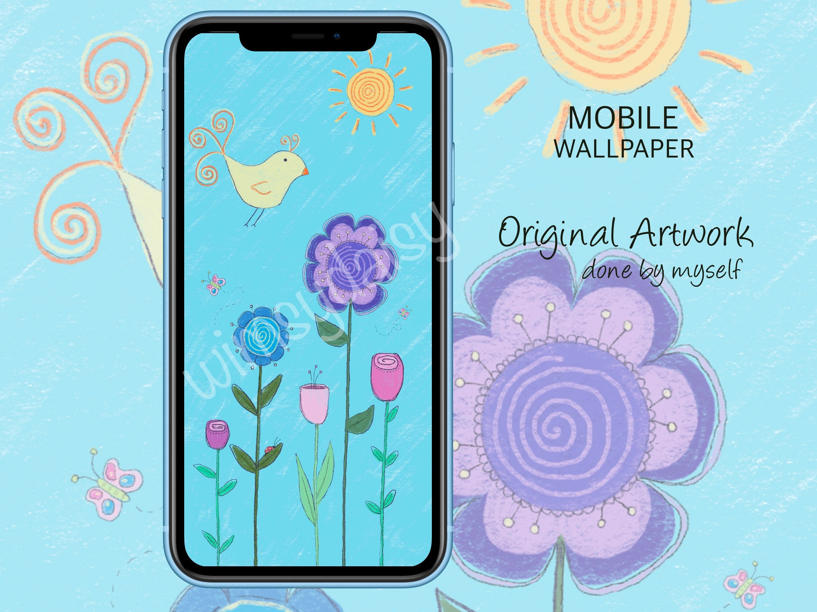 Floral iPhone Wallpaper Background DIGITAL DOWNLOAD Mauve Pink Whimsy