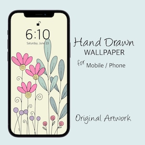 Hand Drawn Flower Garden Phone Wallpaper: Pink Floral Doodle (Digital Download)