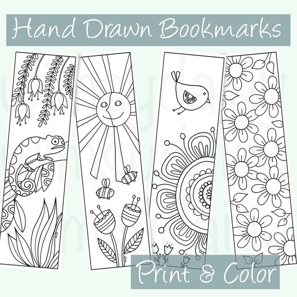 Bookmarks to Color Summer Garden, Printable Bookmarks Gekko, Adult Coloring Flowers, Print & Color Bookmarks