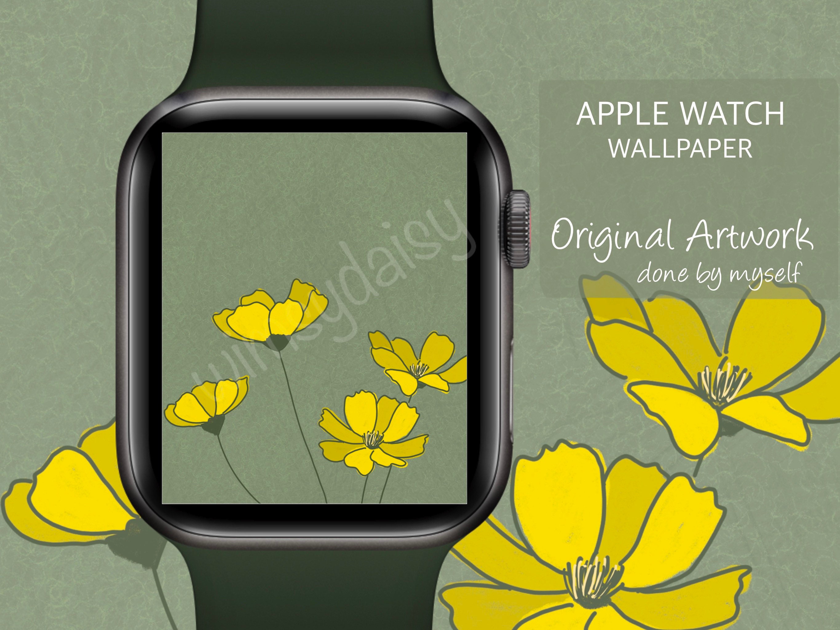 Apple Watch Wallpaper bright yellow flowers on textured green | Etsy