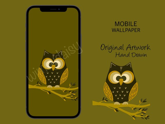 Brown Owl Wallpaper Iphone Golden Owl Iphone Wallpaper Hand Etsy
