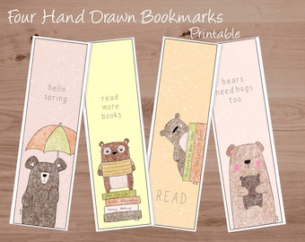 Printable Bookmarks Cute Bears, Book Lovers Bookmarks, Colored Pencil Bookmarks, Love to Read Bookmarks, Hand Drawn Bears