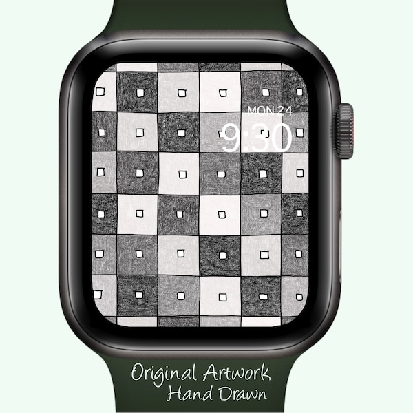 Apple Watch Wallpaper Black & White, Modular Squares Watch Face, Pencil Drawing Apple Watch, Doodling Watch Wallpaper