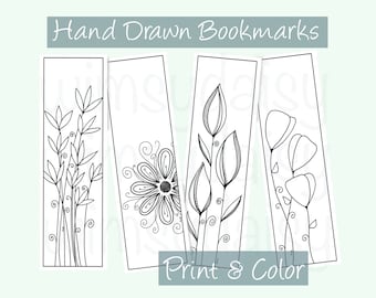 Printable Bookmarks Tangled Flowers, Coloring Bookmarks Floral, Print & Color Garden, Adult Coloring Flower Doodles, Digital Download