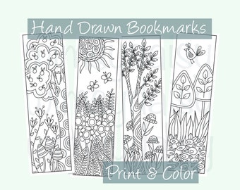 Printable Bookmarks Tangled Forest, Bookmarks to Color Trees & Plants, Nature Hand Drawn Bookmarks, Adult Coloring Printables