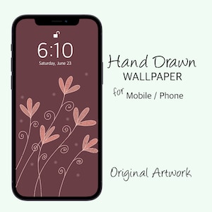 Sfondo per iPhone Pianta bordeaux, Carta da parati disegnata a mano floreale cremisi iPhone, Sfondo mobile marrone stravagante, Fiori fantasia