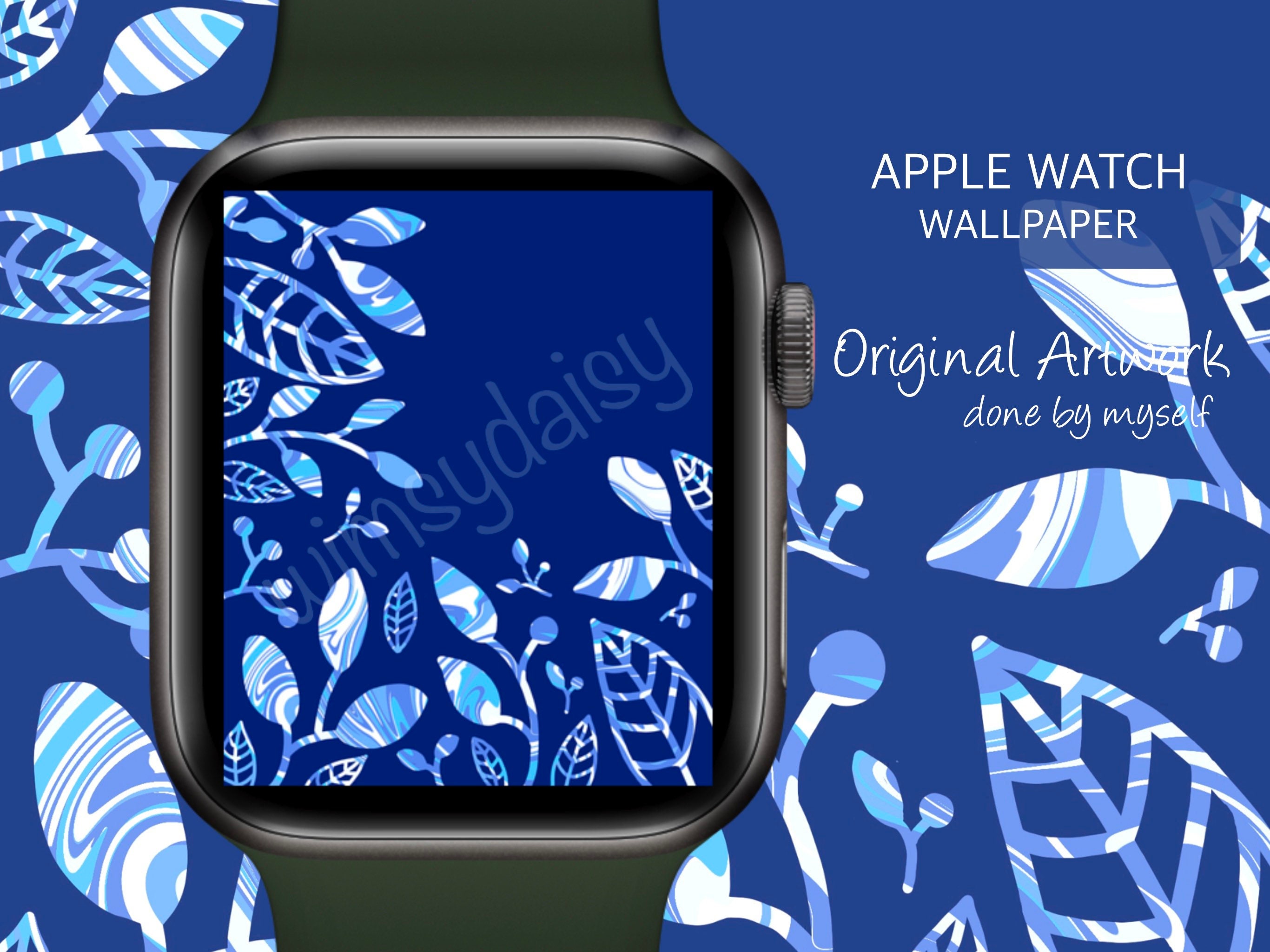 Apple Watch Wallpaper Blue Silver Flowers White Abstract | Etsy