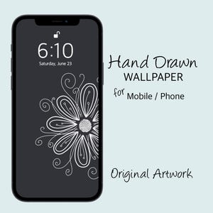 Fondo de pantalla de margarita para iPhone, fondo floral gris y blanco para celular (descarga digital)