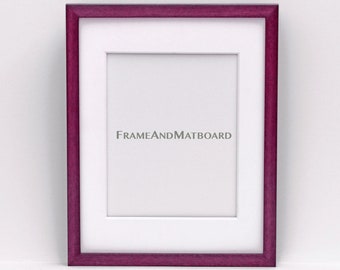 Purpleheart Wood Gallery Frame, 11x14 Matted to 8x10, Thin Edge, UV Museum Quality Acrylic, Conservation Matboard, Free Shipping